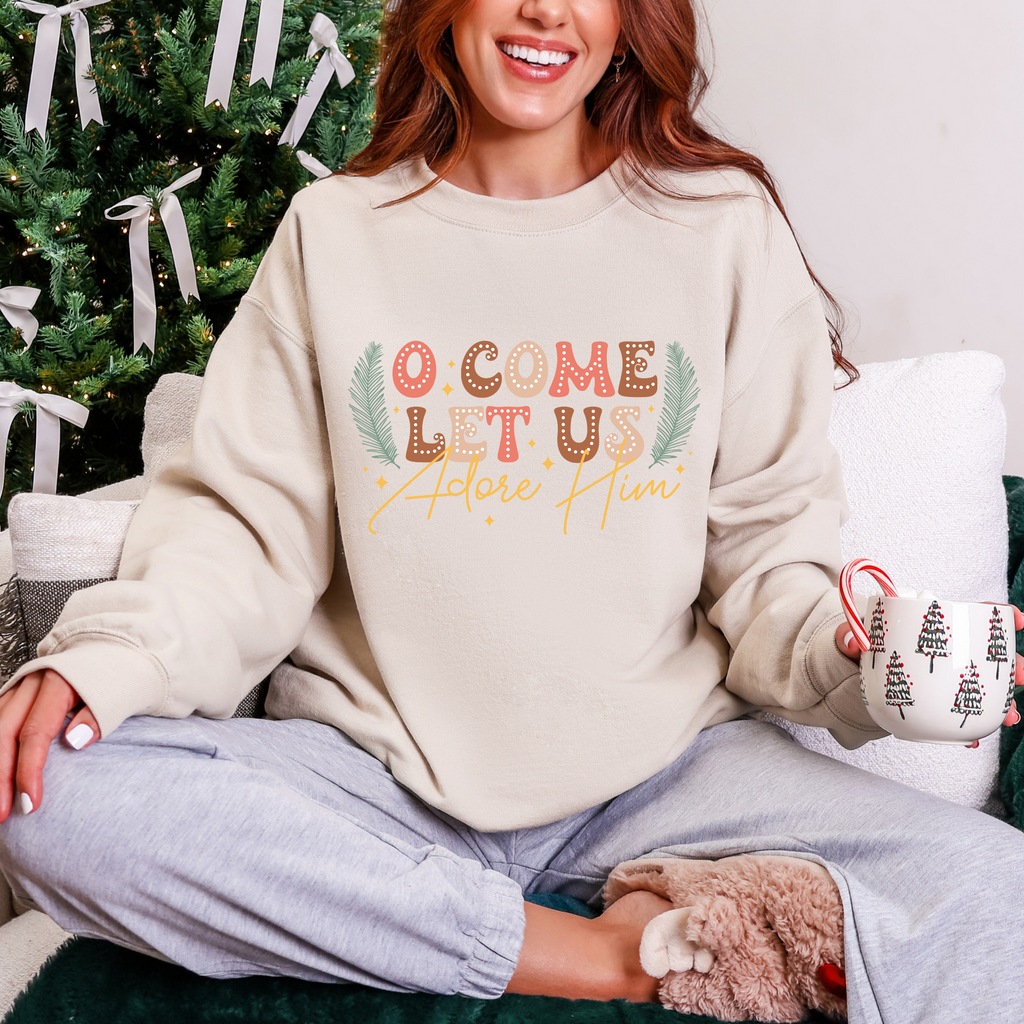 O Come Let Us Graphic Tee and Sweatshirt in - Womens photo