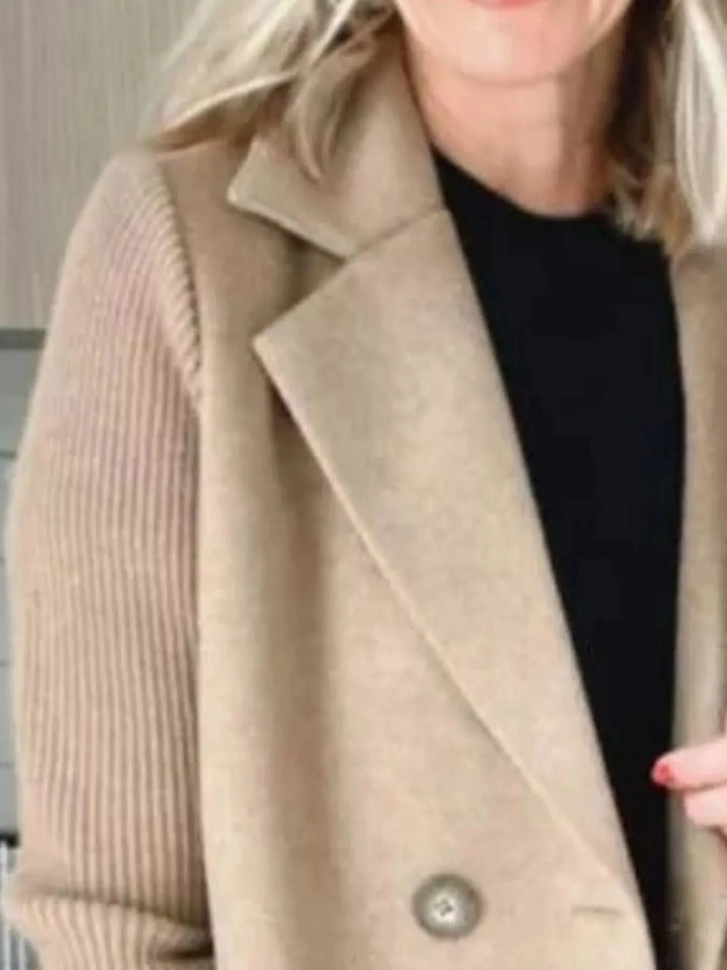 Knit Sleeve Double-Breasted Outerwear in - photo