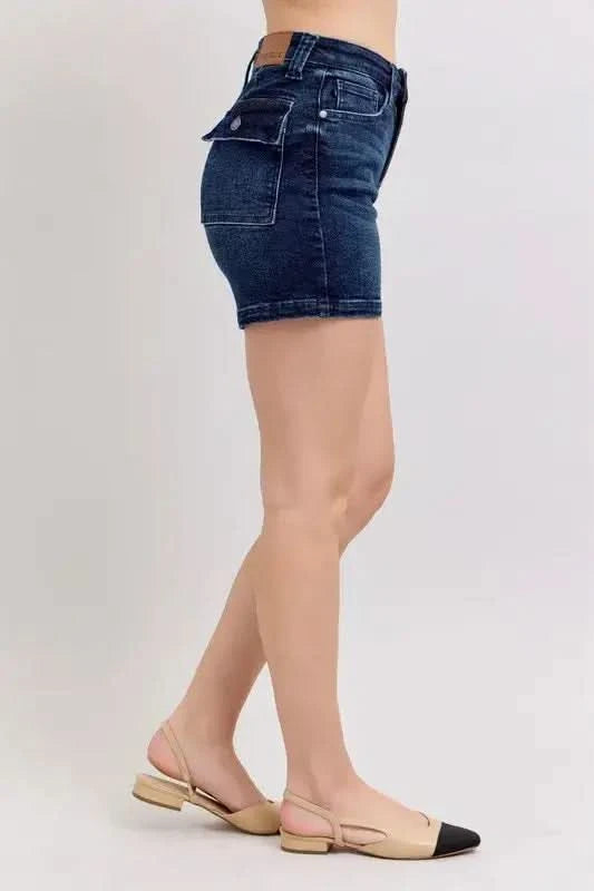 Judy Blue Full Size High Waist Back Flap Pocket Denim Shorts Plus Size in - photo