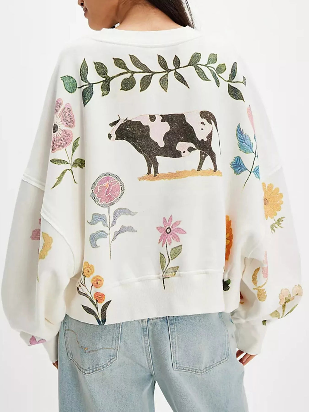 Printed Round Neck Dropped Shoulder Sweatshirt in - photo
