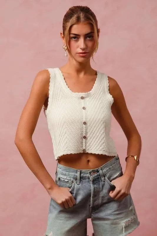 SO ME Chevron Pattern Buttoned Front Lightweight Tank Top - SwagglyLife Home & Fashion