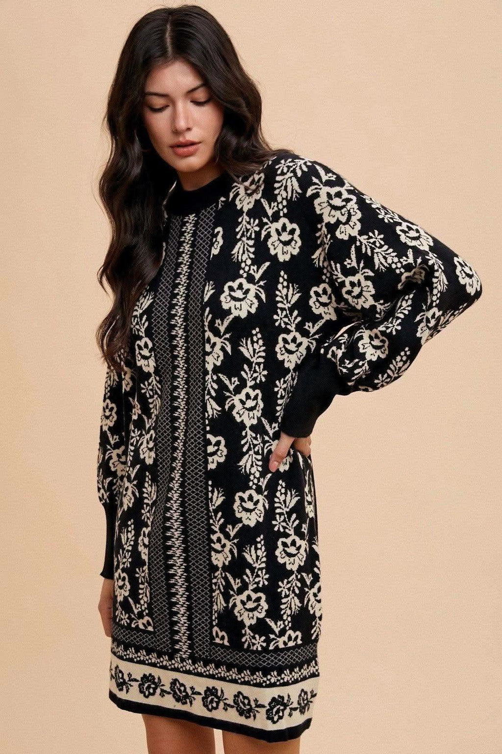Annie Wear Floral Jacquard Round Neck Sweater Dress in - Dresses photo