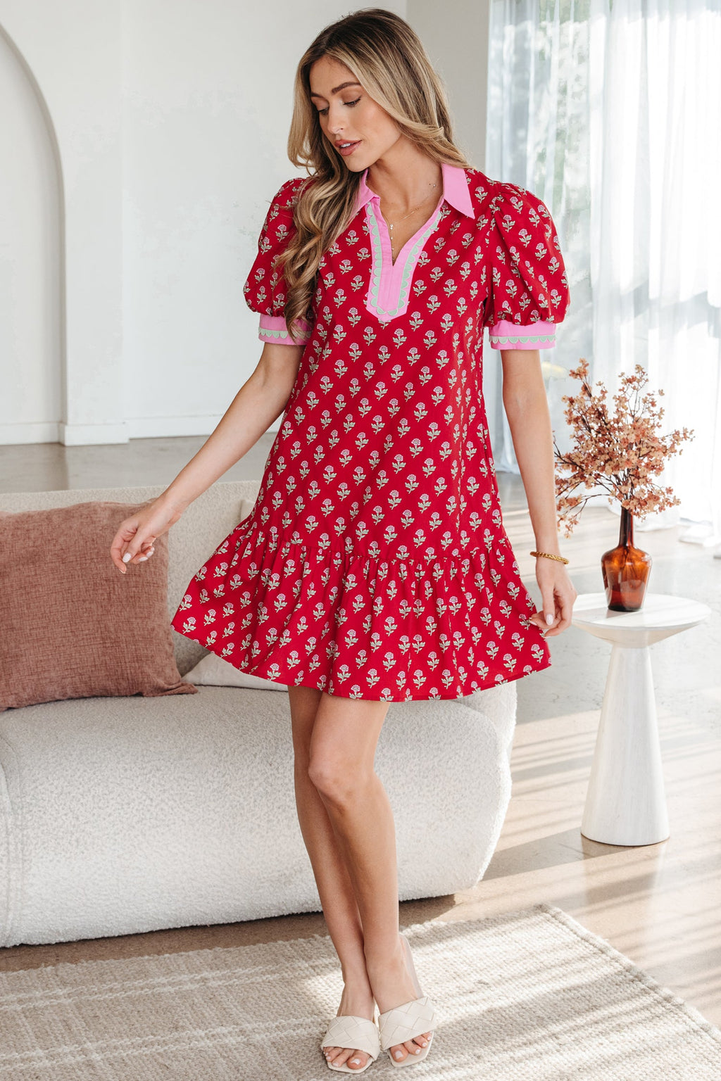 Amina Bubble Sleeve Mini Dress in - Floral Dresses photo