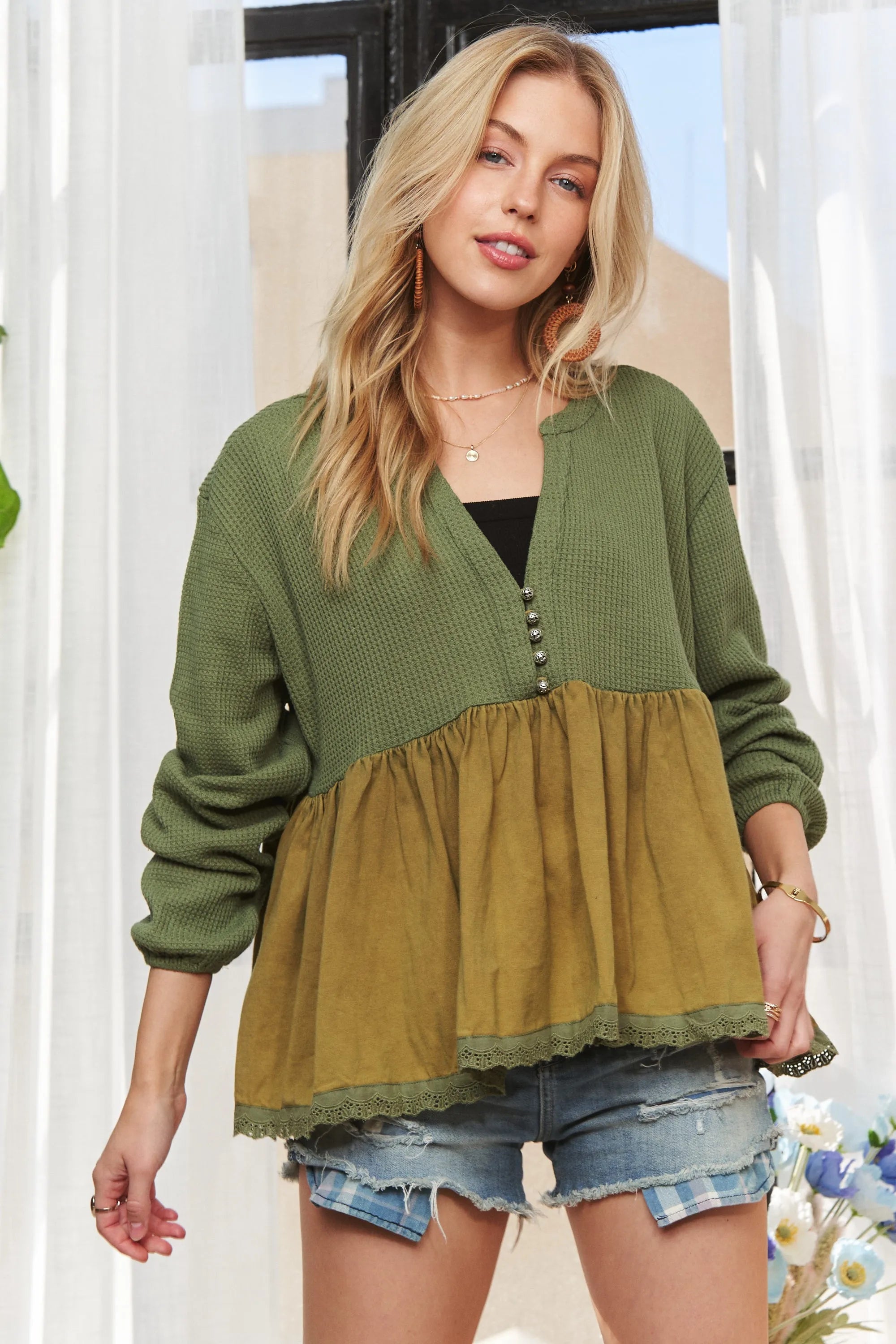 ADORA Mineral Washed Babydoll Tunic Top - SwagglyLife Home & Fashion ADORA Mineral Washed Babydoll Tunic Top - SwagglyLife Home & Fashion