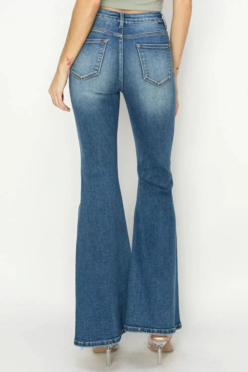 RISEN Full Size High Rise Front Seam Detailed Flare Jeans in - photo