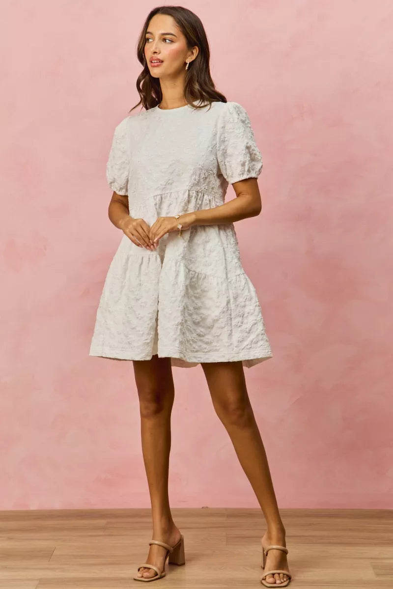 SO ME Floral Jacquard Diagnol Tiered Short Mini Dress in - photo