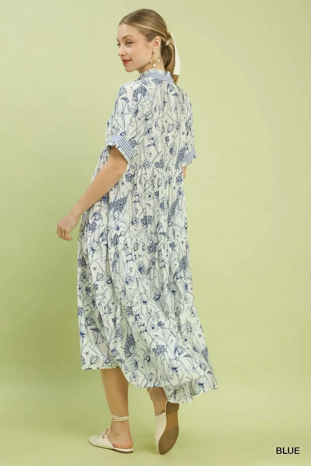 Umgee Floral Tiered Midi Dress with Ruffle Trim in - photo