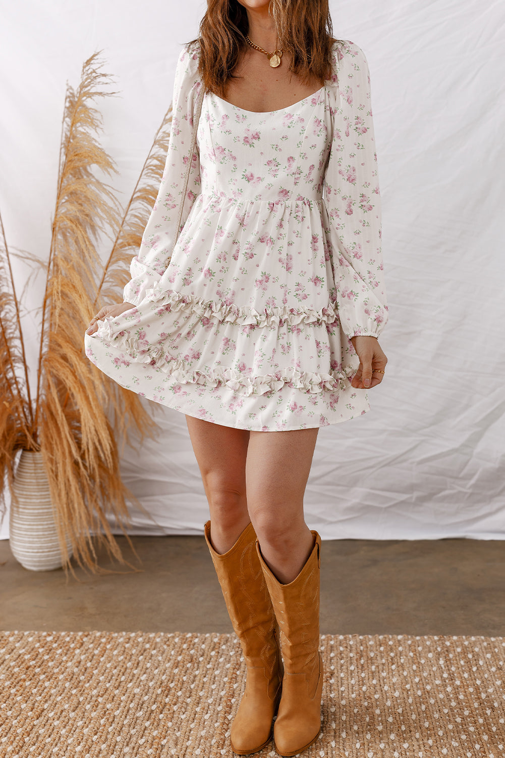 Lottie Detail Flared Mini Dress in - Floral Dresses photo