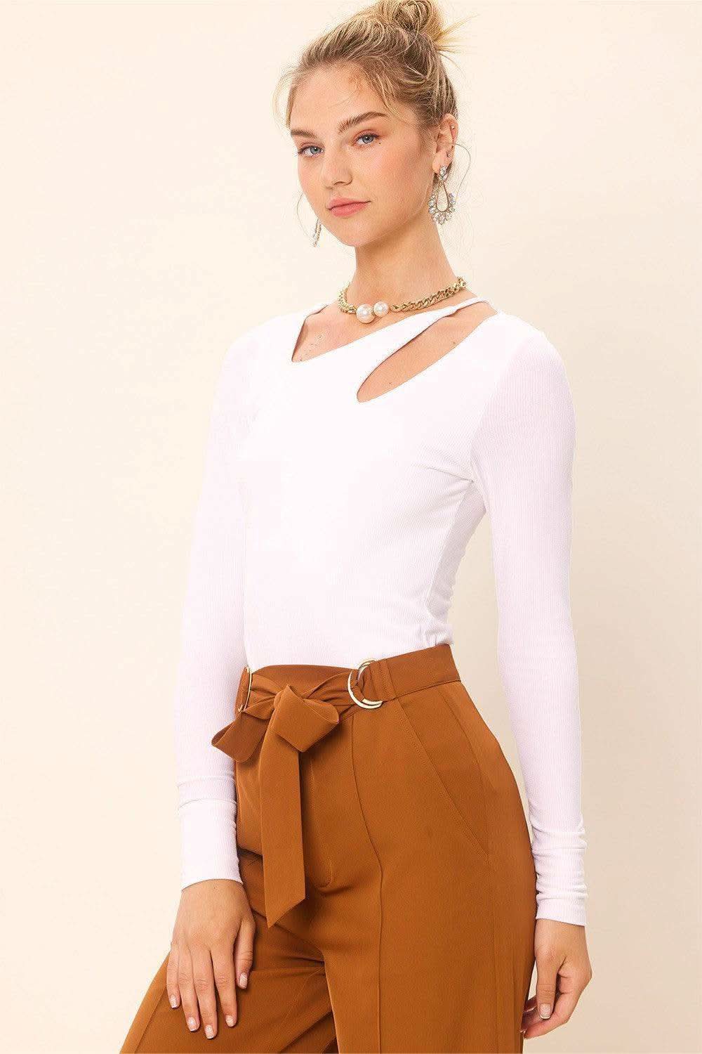 Idem Ditto Front Cut Out Long Sleeve Knit Top - SwagglyLife Home & Fashion