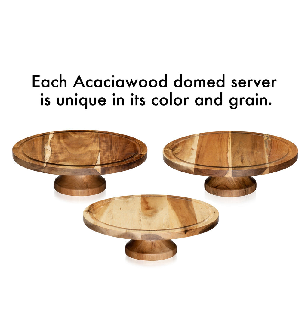 Libbey Acaciawood Footed Round Wood Server Cake Stand with Glass Dome in - Serveware photo