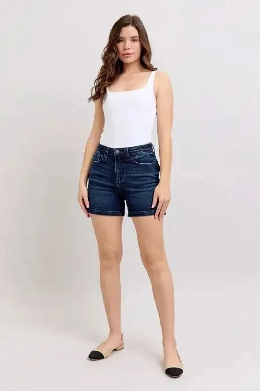 Judy Blue Full Size High Waist Back Flap Pocket Denim Shorts Plus Size in MD - photo