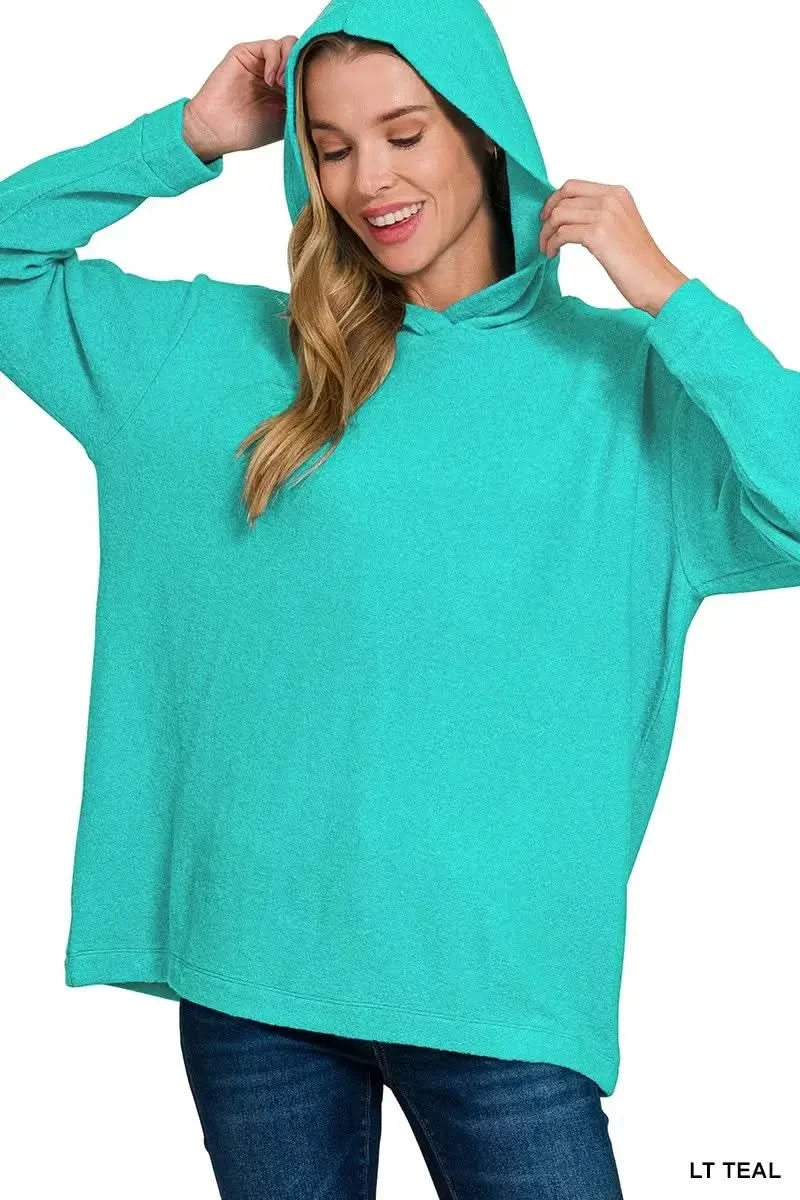 Zenana Hooded Brushed Melange Hacci Sweater in LT TEAL - photo