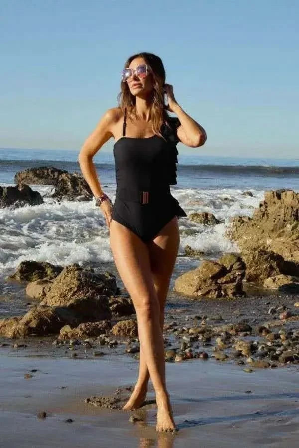 Davi & Dani Solid One Shoulder Ruffle One Piece Swimsuit - SwagglyLife Home & Fashion