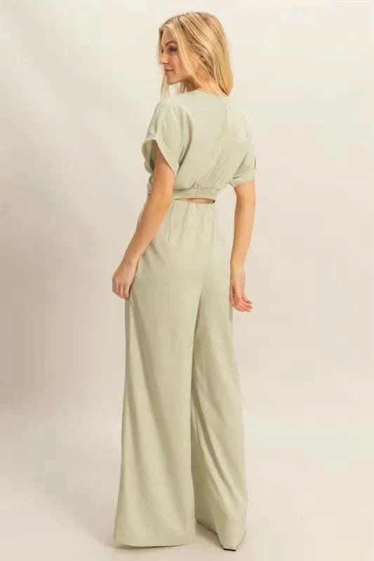 HYFVE Twisted Front Short Sleeve Top and Wide Leg Pants Set in - photo