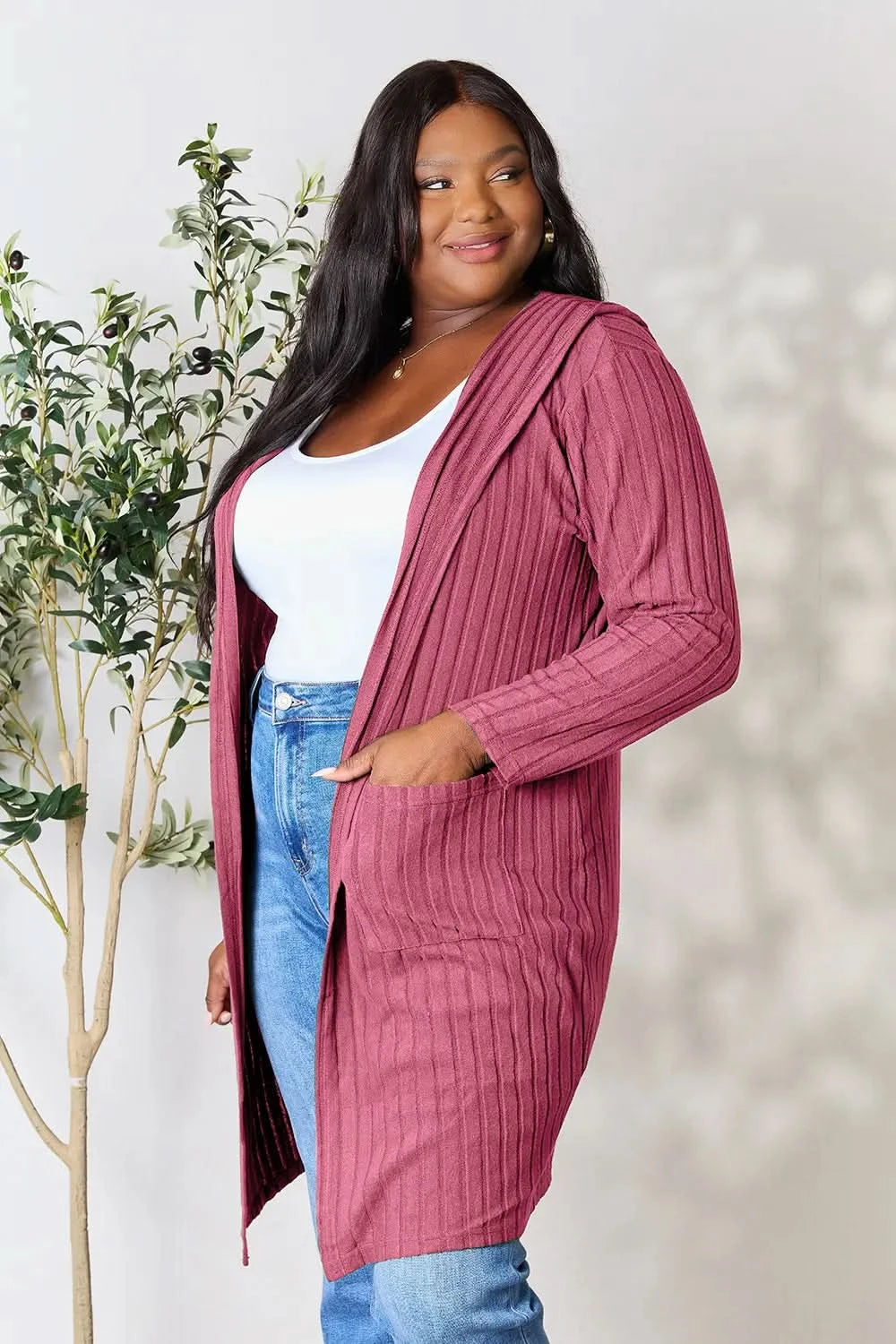 Basic Bae Full Size Hooded Sweater Cardigan in - photo