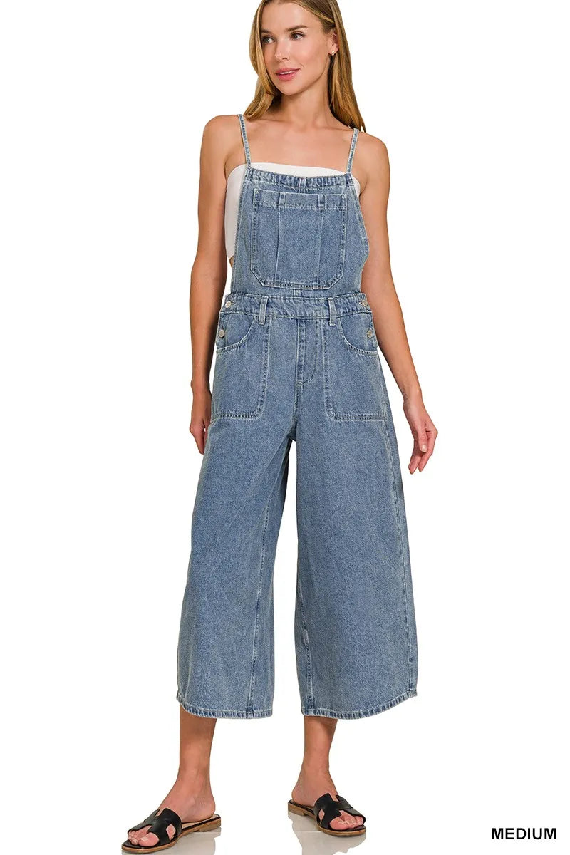 Zenana Denim Medium Washed Wide Leg Overalls in - photo