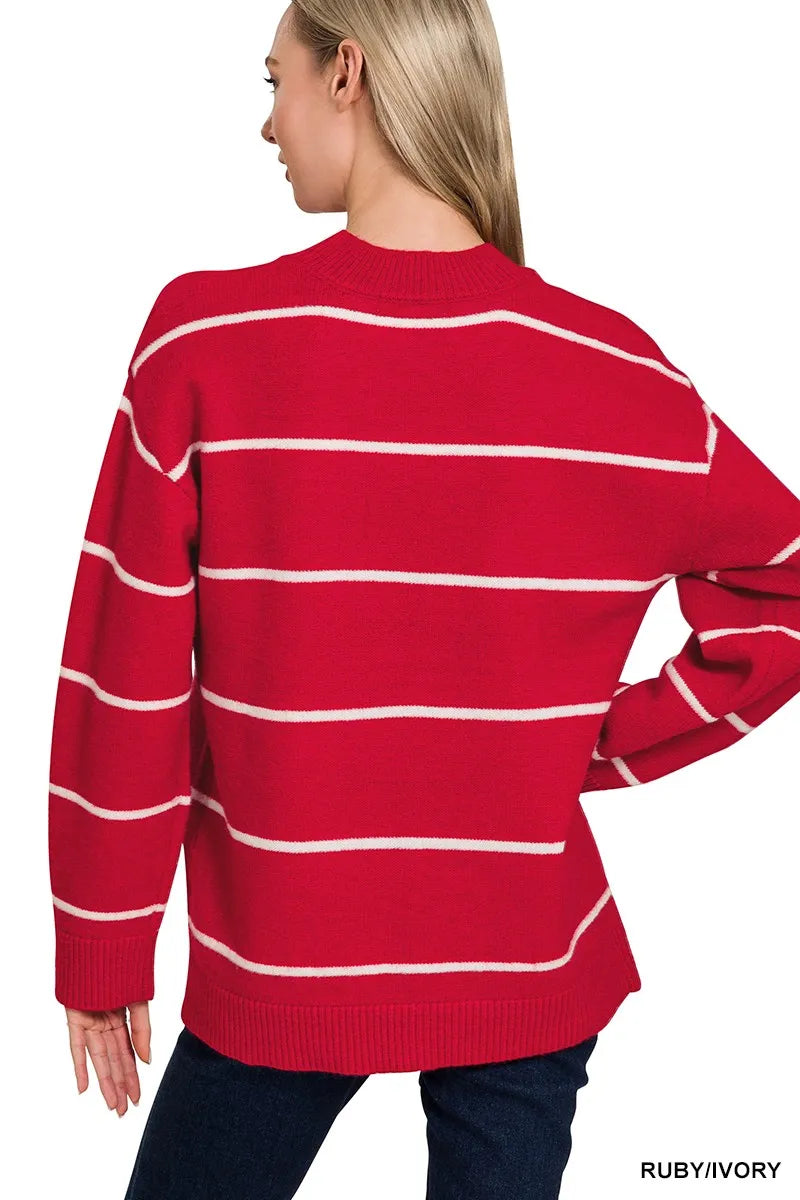 Zenana Round Neck Stripe Sweater in - photo