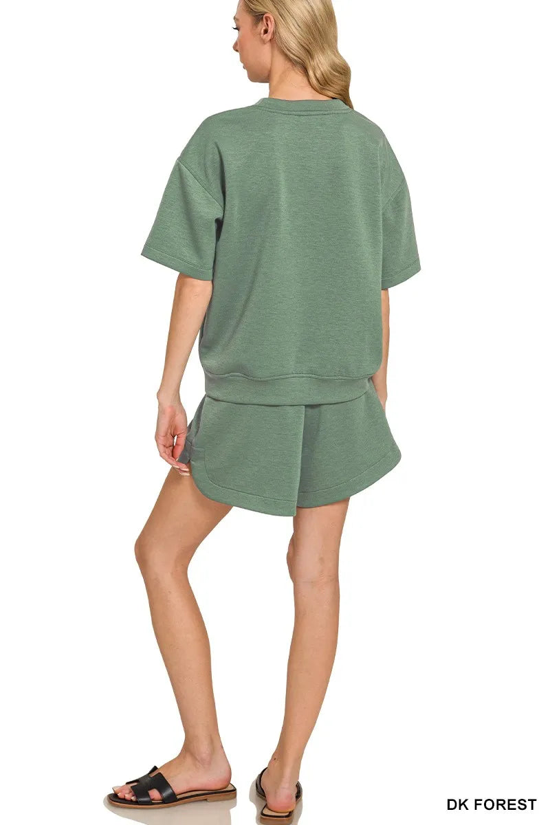 Zenana Scuba Short Sleeve Top & Shorts Set in - photo