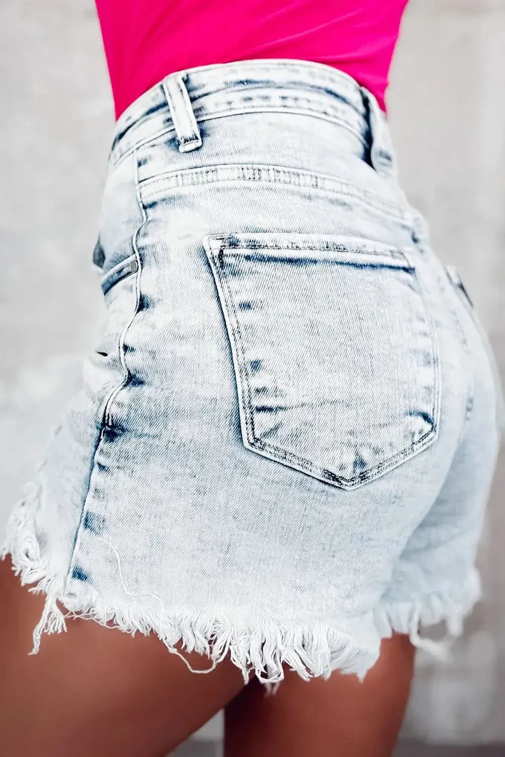 Raw Hem Buttoned Denim Shorts with Pockets - SwagglyLife Home & Fashion