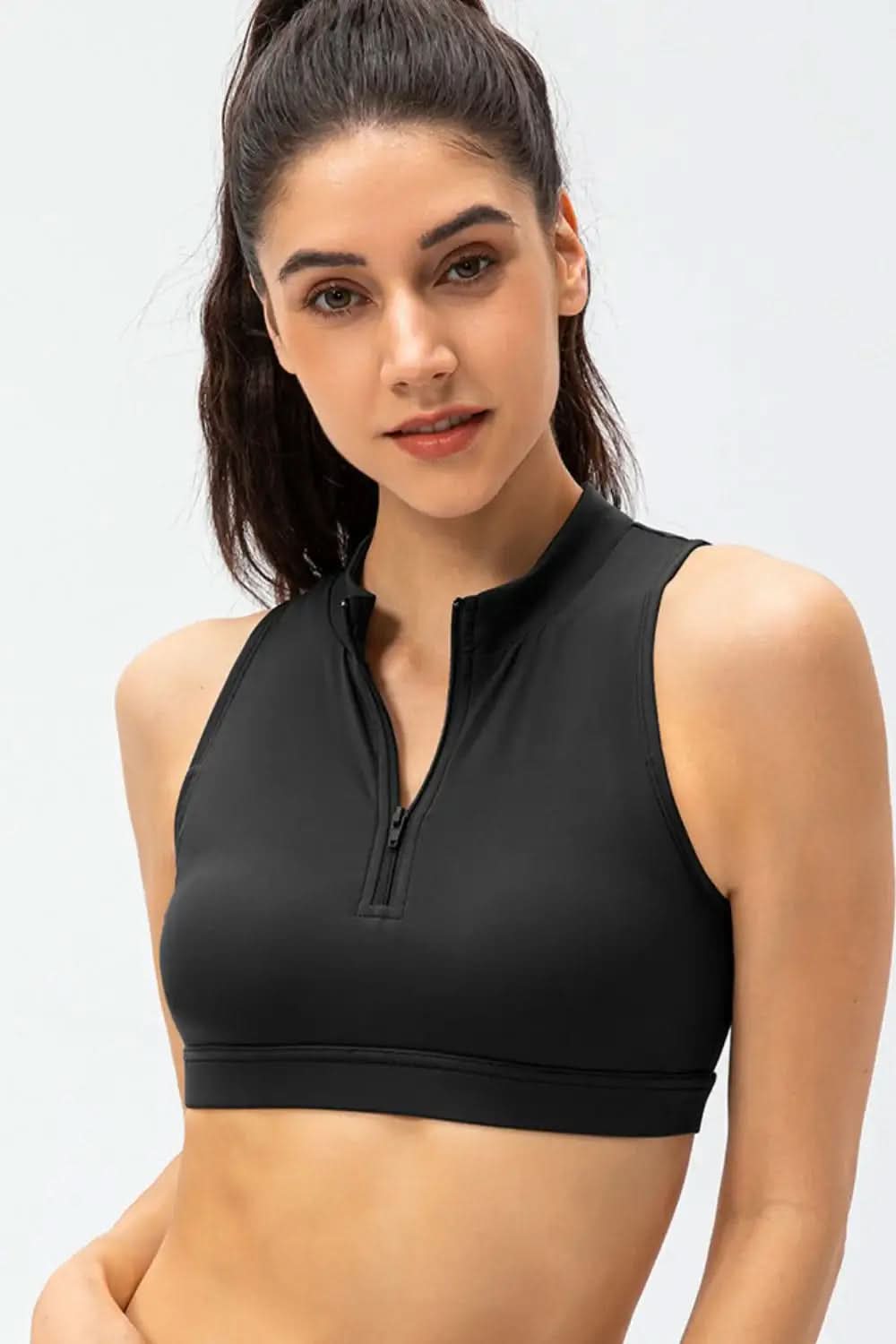 Full Size Cropped Cutout Back Zipper Front Active Tank Top in Black - photo