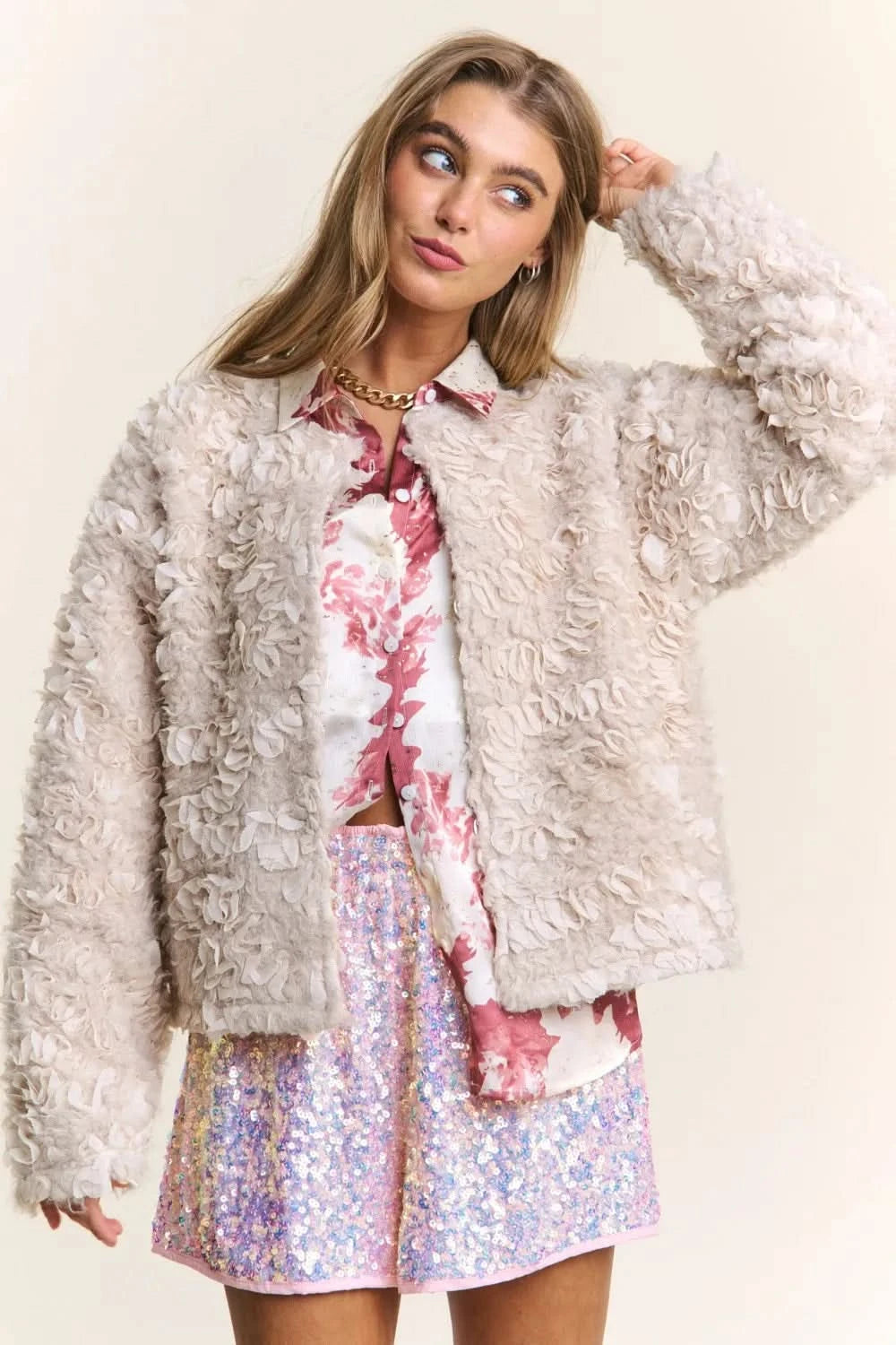 J.NNA Mixed Fabric Chic Jacket in Ash Beige - photo