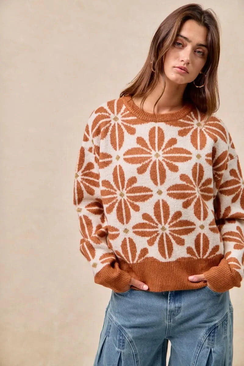 BiBi Flower Pattern Long Sleeve Sweater in - photo
