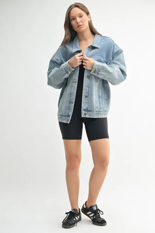 MONO B Boxy-Cut Denim Jacket in MD.DENIM - photo