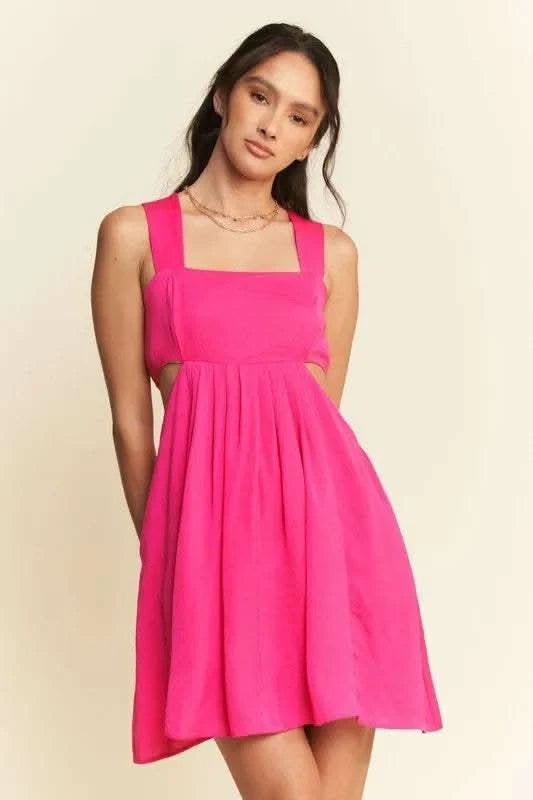 Davi & Dani Washed Satin Cutout Skirt Bandeau Mini Dress in Hot Pink - photo