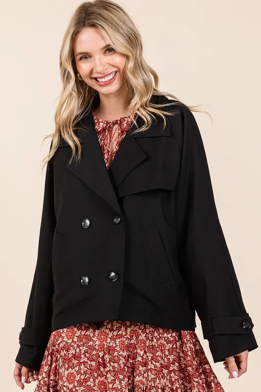Mittoshop Double Breasted Long Sleeve Trench Coat Jacket in - photo