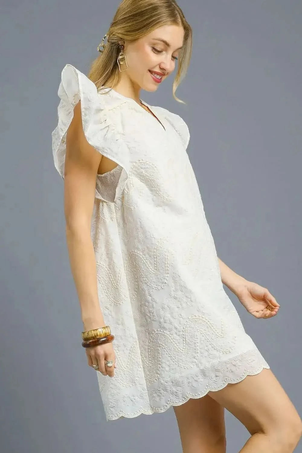 Umgee Scalloped Hem Embroidered Mini Dress in - photo