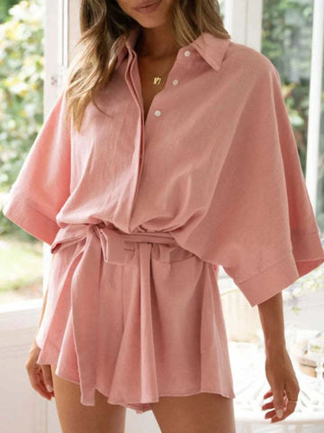 Collared Neck Half Sleeve Romper - SwagglyLife Home & Fashion Collared Neck Half Sleeve Romper - SwagglyLife Home & Fashion
