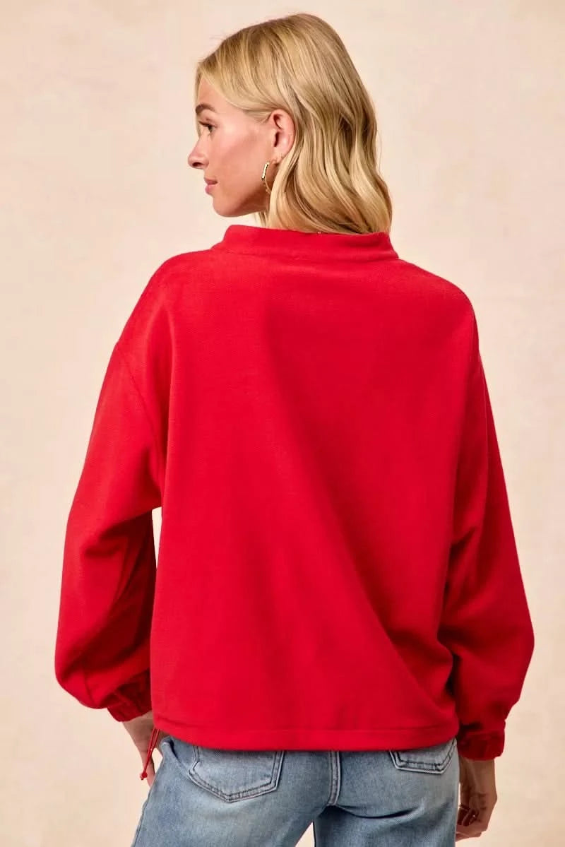 BiBi Christmas Theme Fleece Buttoned Top with Pockets in - photo