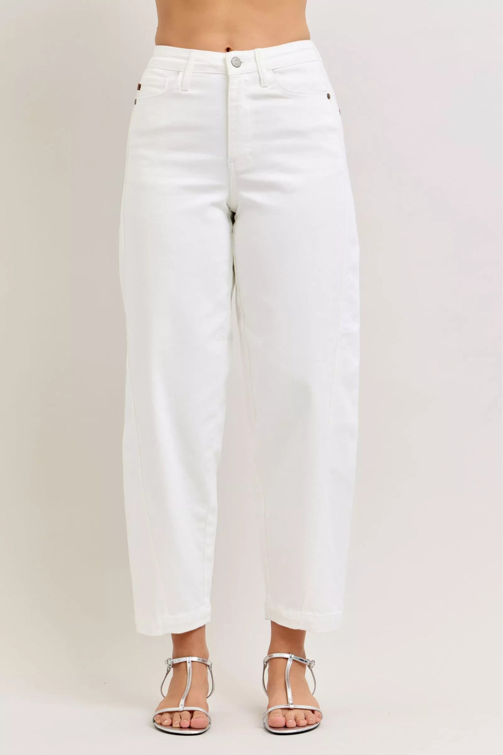 Judy Blue High-Waisted Rigid Magic Panel Barrel Jeans in WHT - photo
