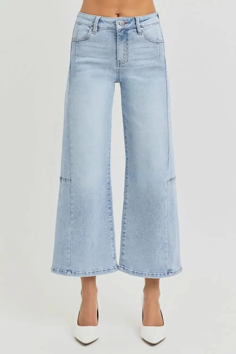 RISEN Full Size High Rise Seamed Detail Wide Leg Crop Jeans in Light - photo