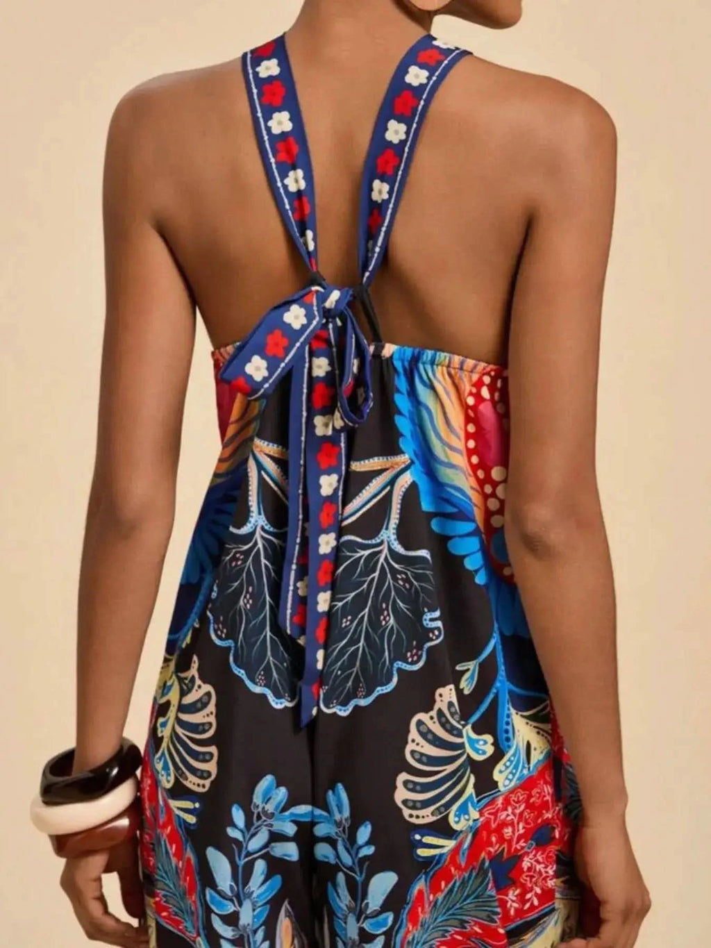 Printed Halter Wide-Leg Jumpsuit - SwagglyLife Home & Fashion