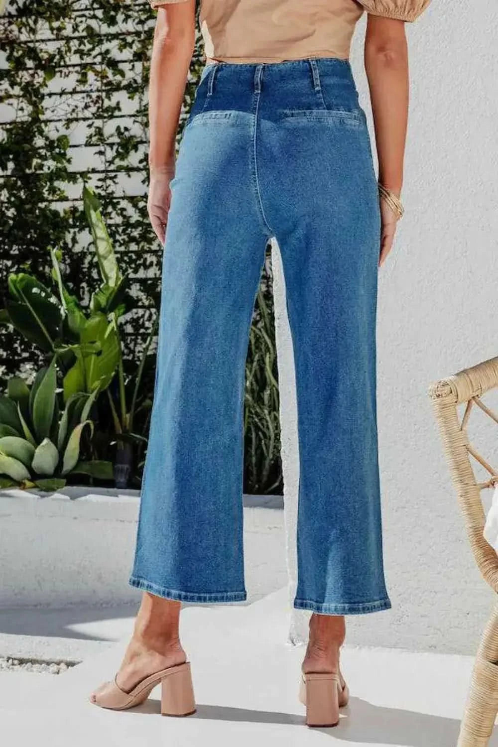 Button Fly Cropped Wide Leg Jeans in - photo