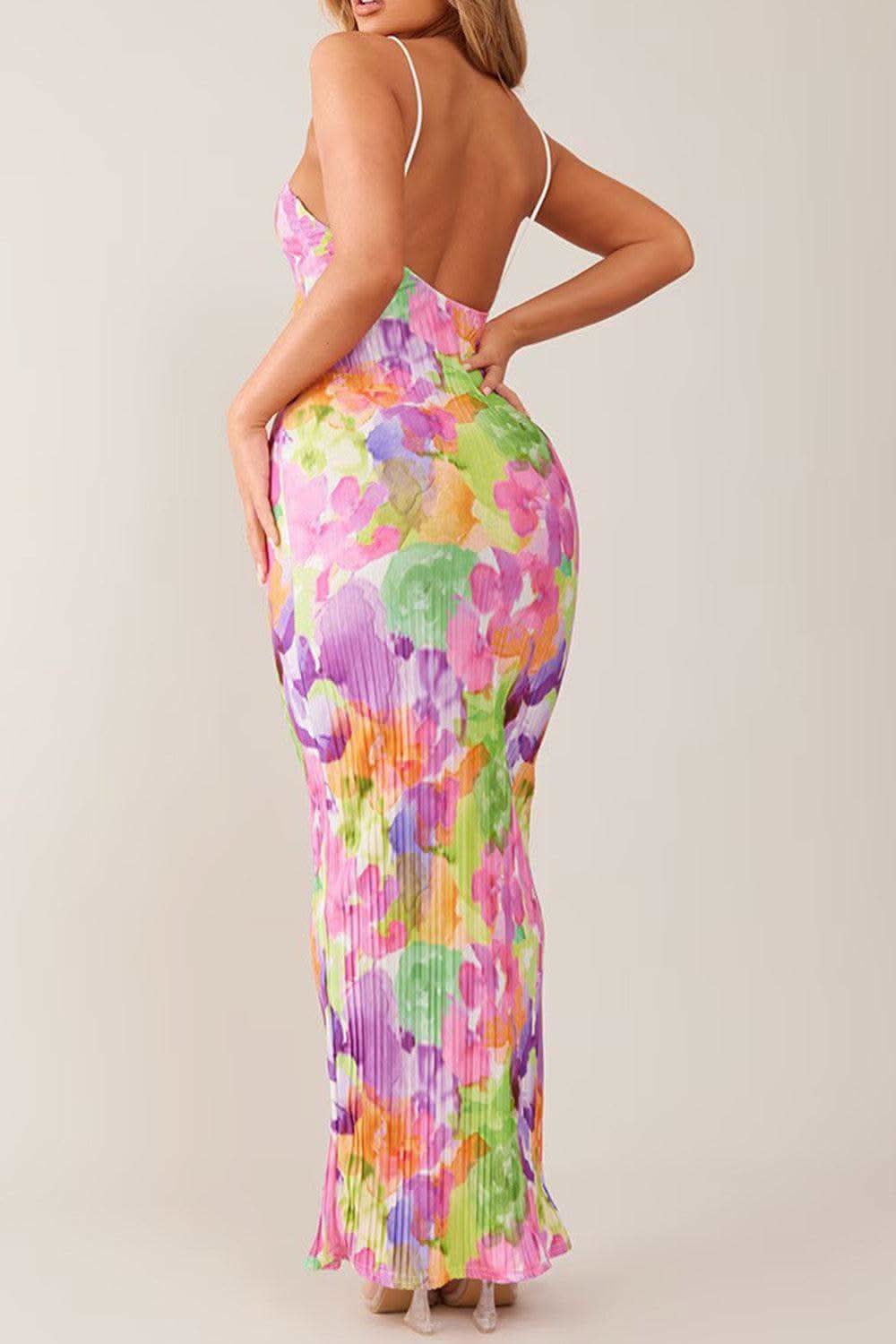 Backless Printed Maxi Cami Dress - SwagglyLife Home & Fashion