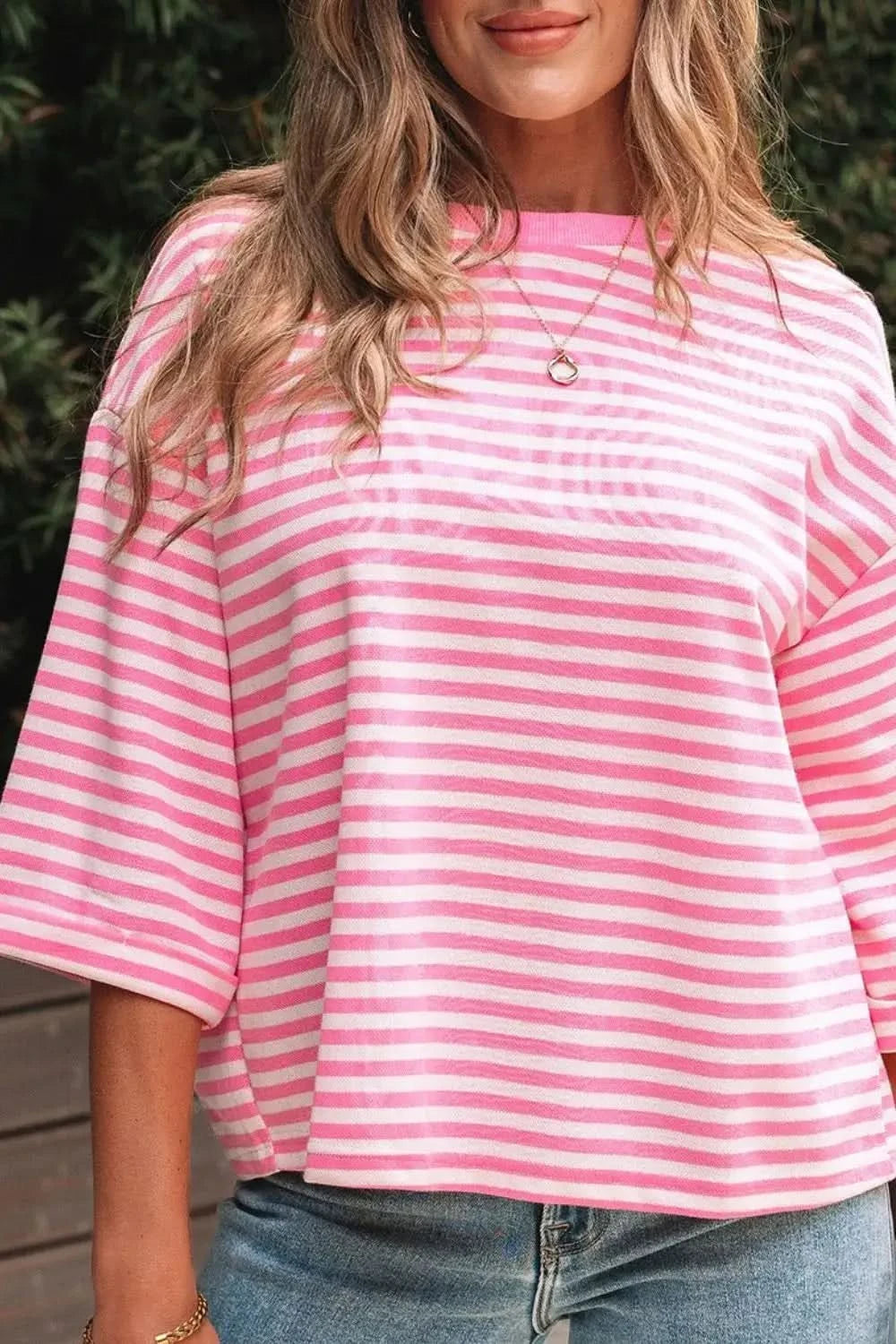 Striped Tie-Back Blouse with Cutout Detail in - photo