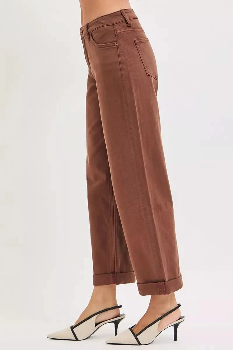 RISEN Full Size Tummy Control Mid Rise Ankle Barrel Baggy Plus Size in - photo