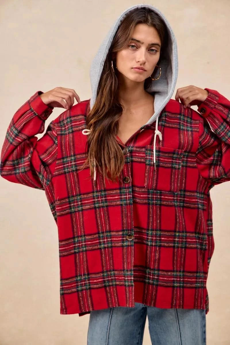BiBi Brushed Plaid Hooded Jacket in - photo