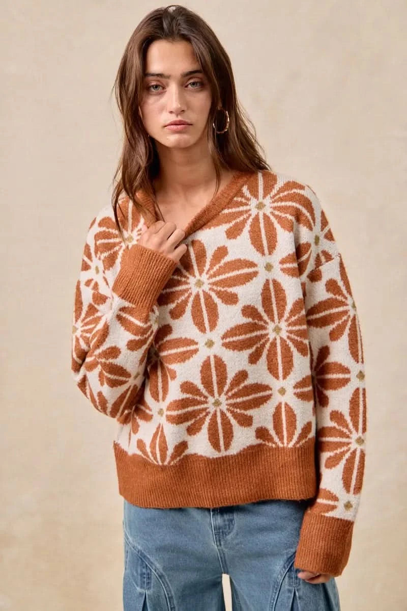 BiBi Flower Pattern Long Sleeve Sweater in - photo