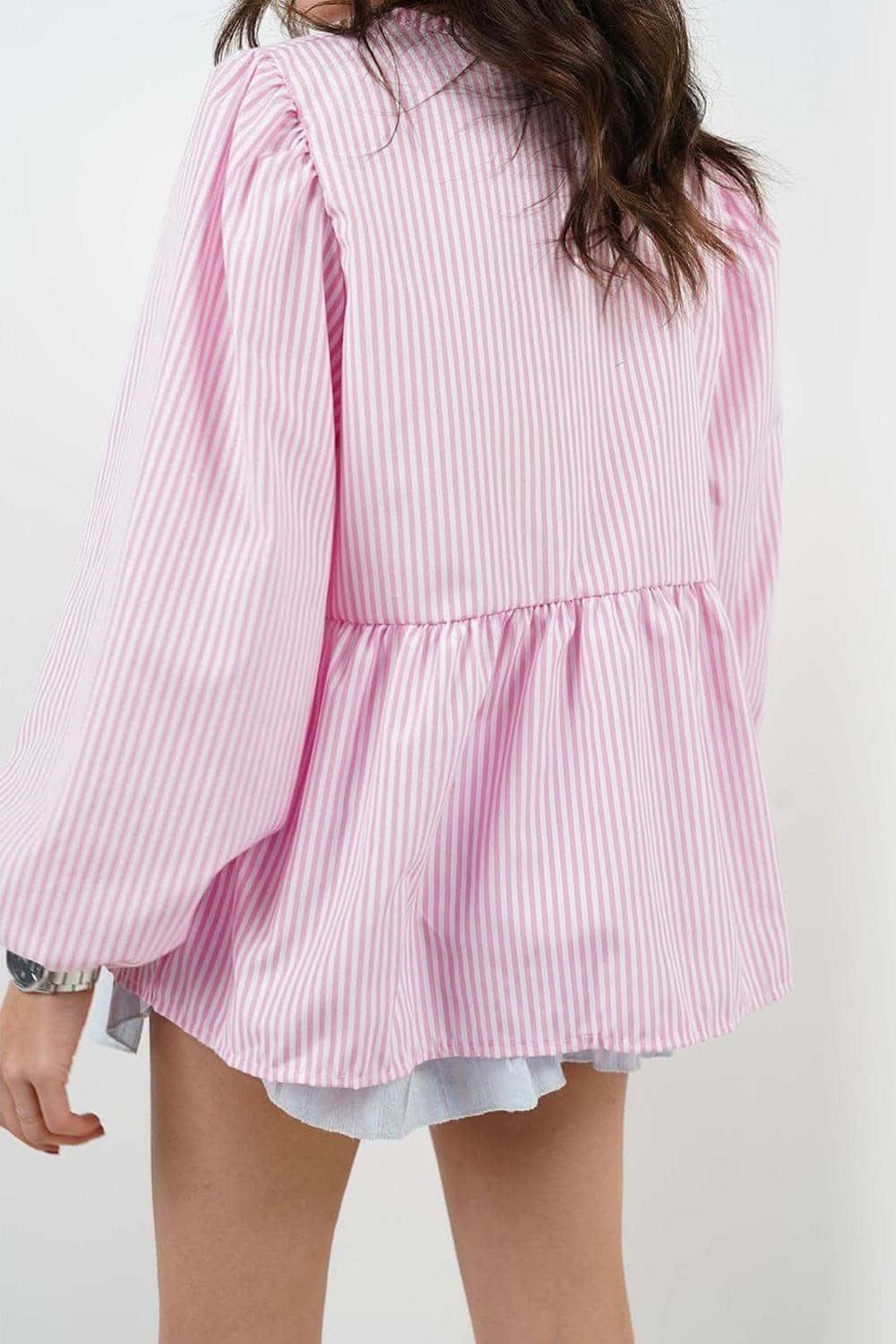 Susan Tied Round Neck Long Sleeve Blouse - SwagglyLife Home & Fashion