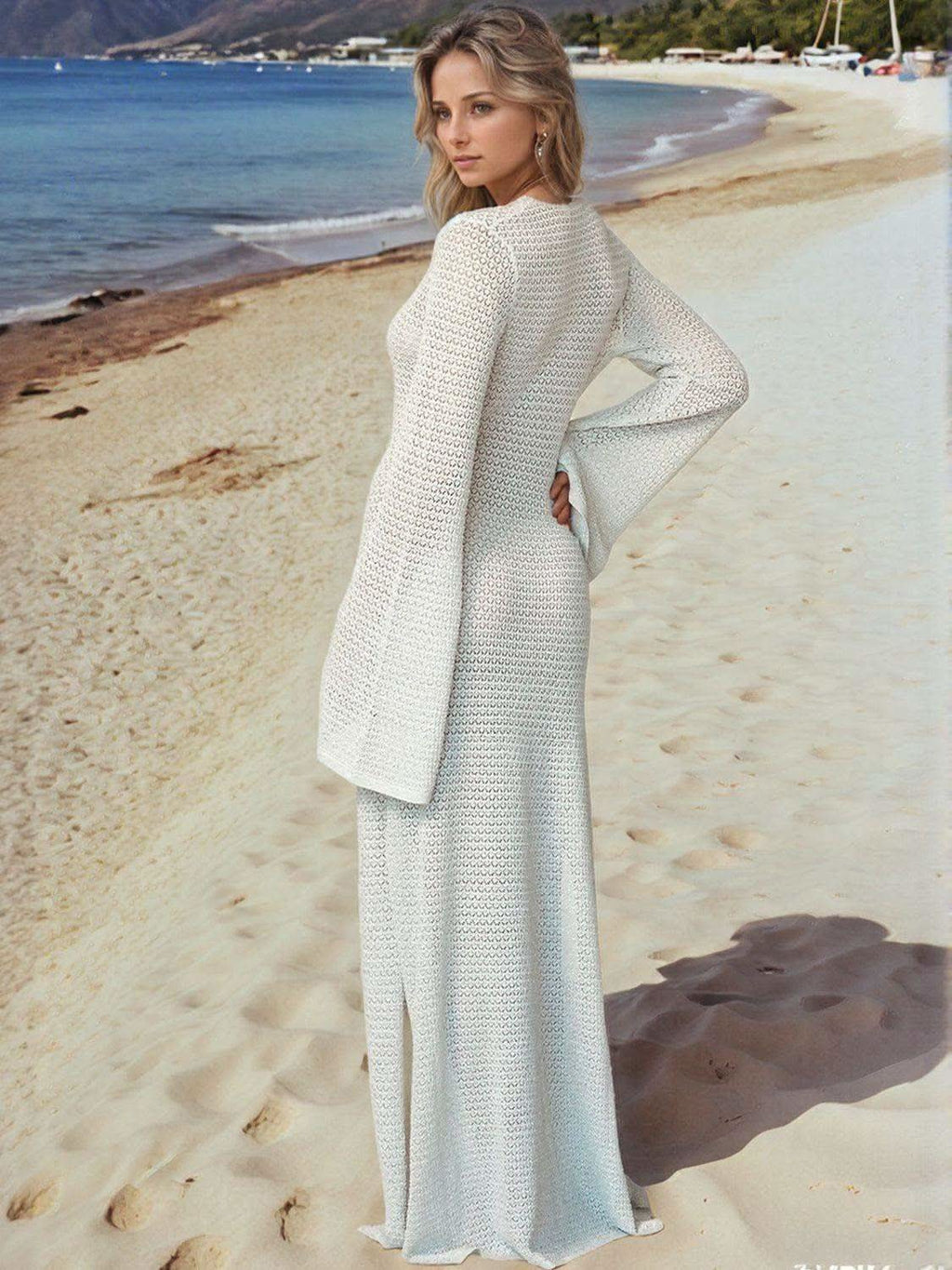 Slit Plunge Flare Sleeve Cover-Up Dress - SwagglyLife Home & Fashion