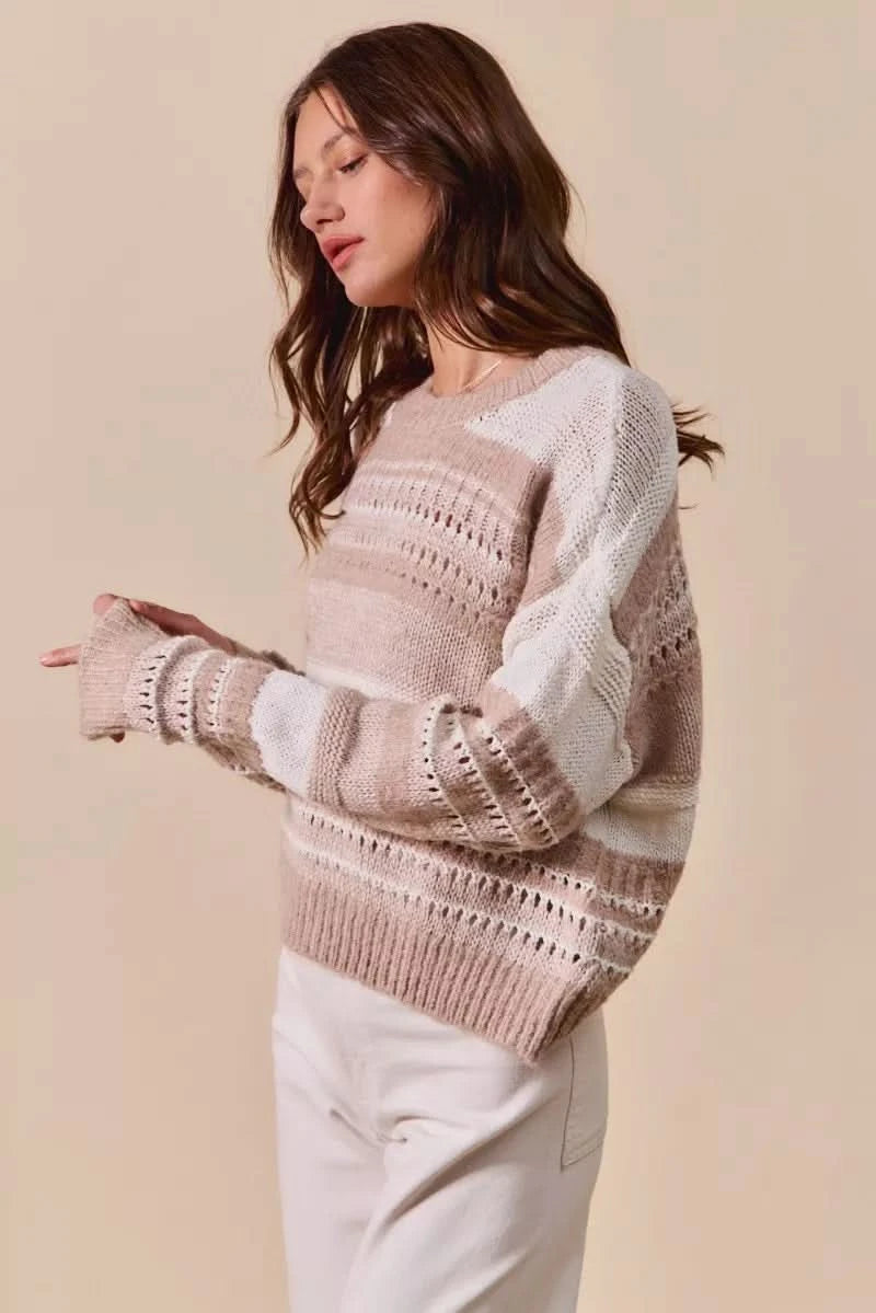SO ME Variegated Stripe Textured Loose Fit Sweater in - photo