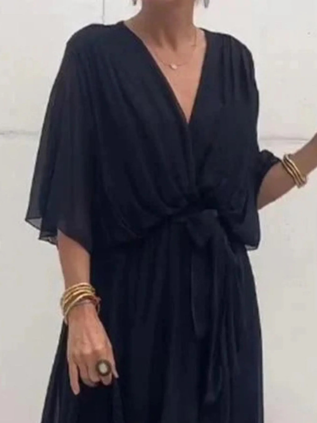 Flowy Tie Front Midi Dress with Flutter Sleeves in - photo