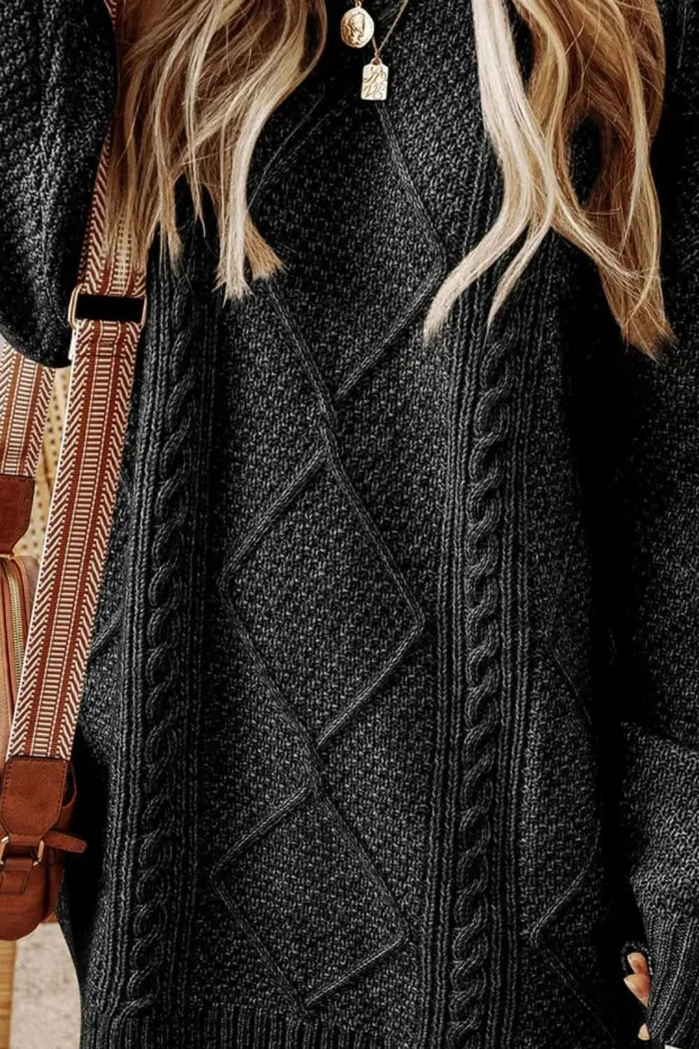 Cable-Knit Round Neck Sweater Dress in - photo
