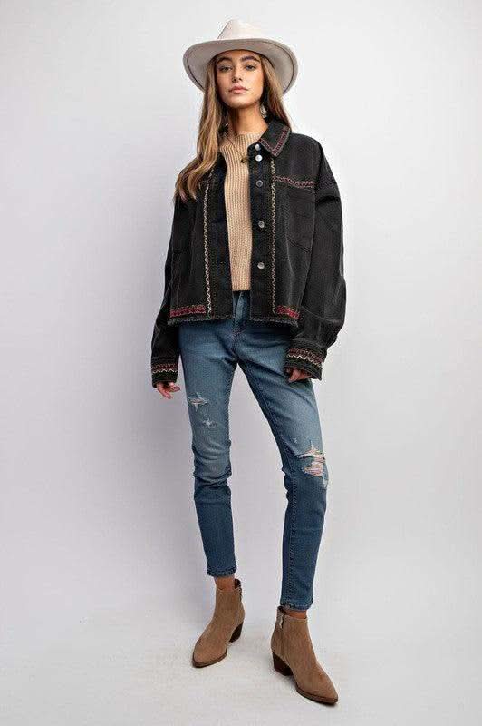 Embroidered Wash Cotton Jacket - SwagglyLife Home & Fashion