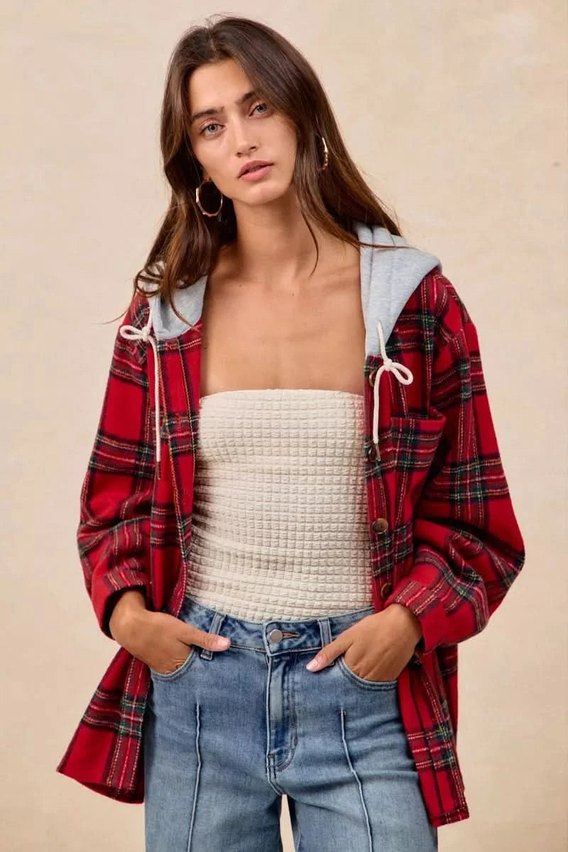 BiBi Brushed Plaid Hooded Jacket in - photo