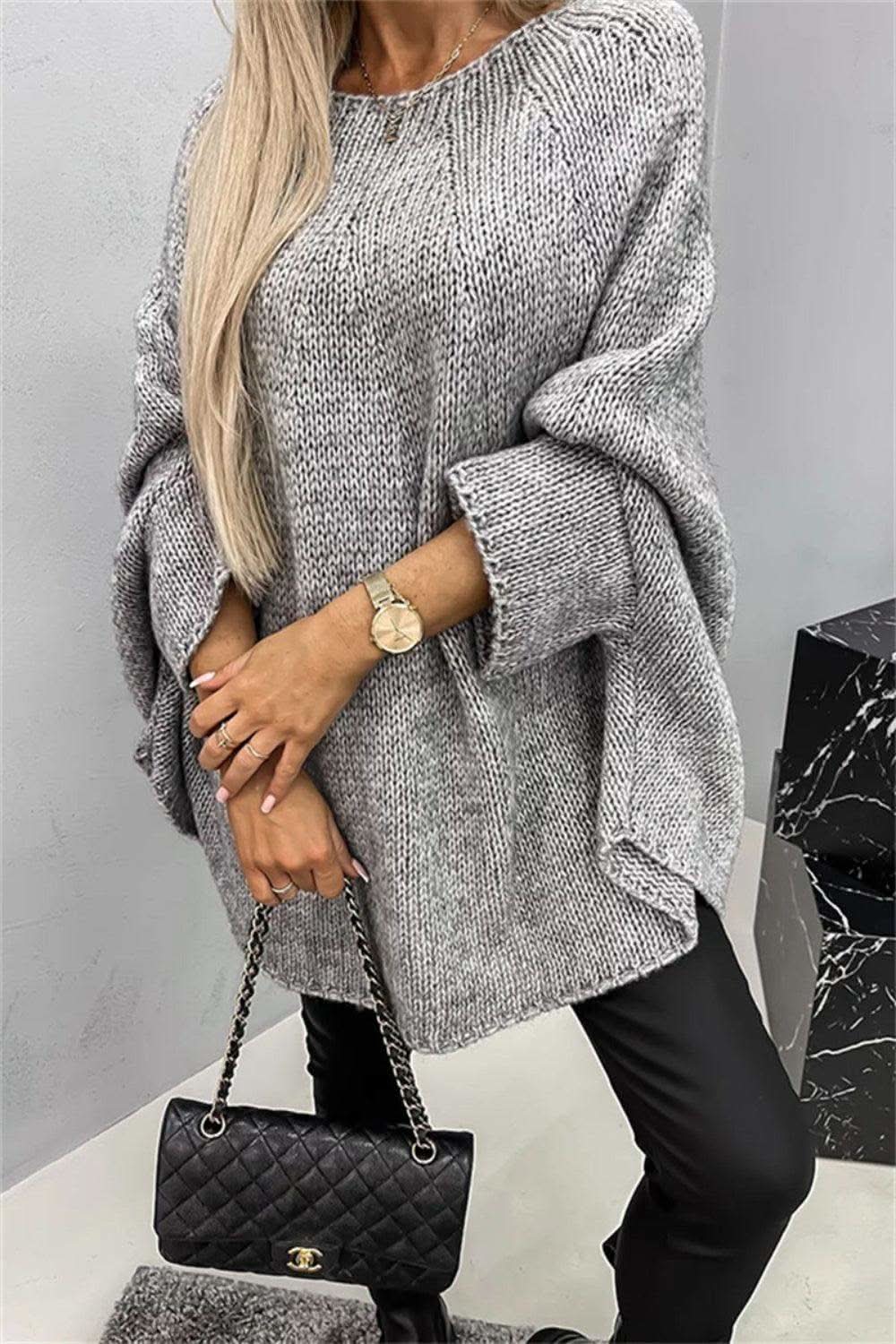 Round Neck Batwing Sleeve Sweater - SwagglyLife Home & Fashion