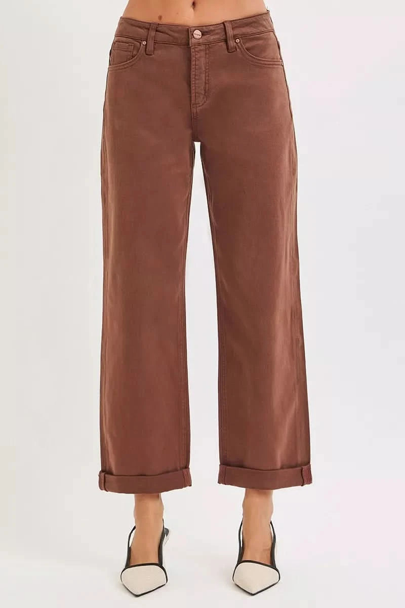 RISEN Full Size Tummy Control Mid Rise Ankle Barrel Baggy Plus Size in - photo